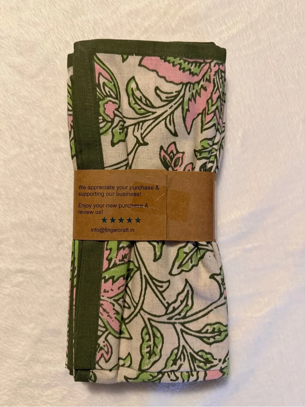 Fingercraft Floral Table Napkins - Green & Pink (Set of 4)
